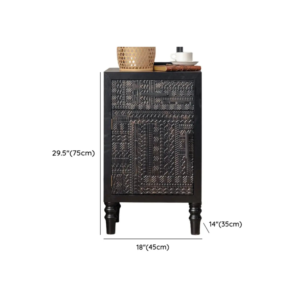 Buffet en bois noir à motif artistique, 3 étagères
