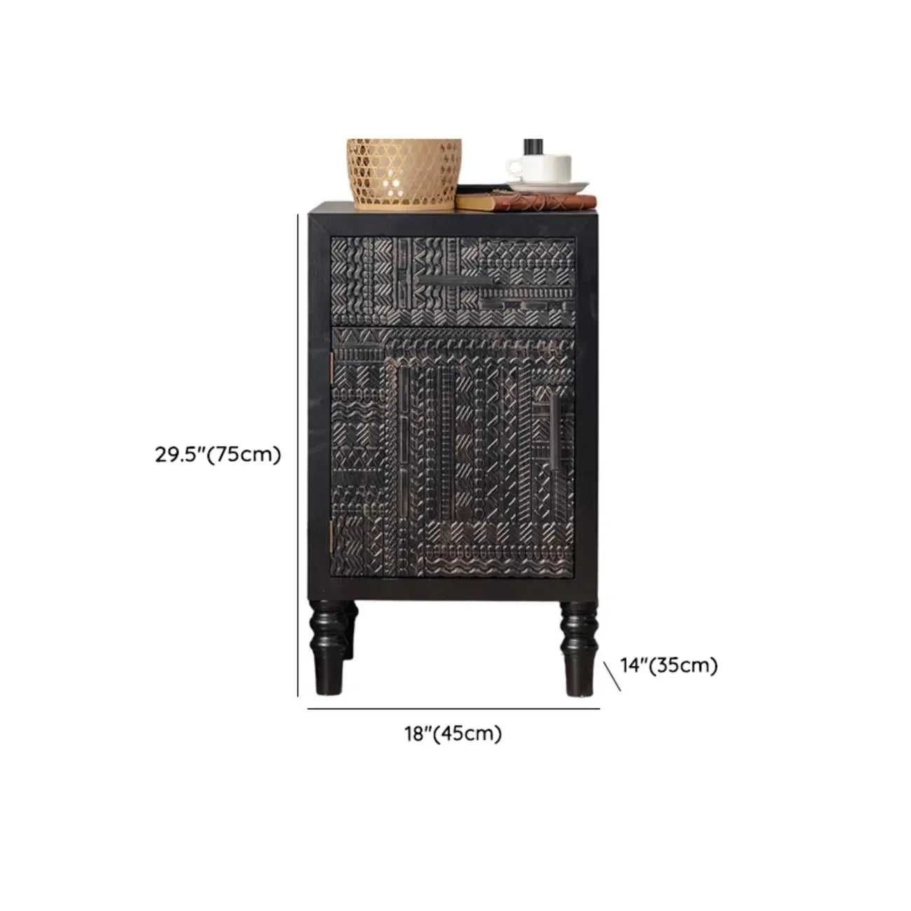 Buffet en bois noir à motif artistique, 3 étagères