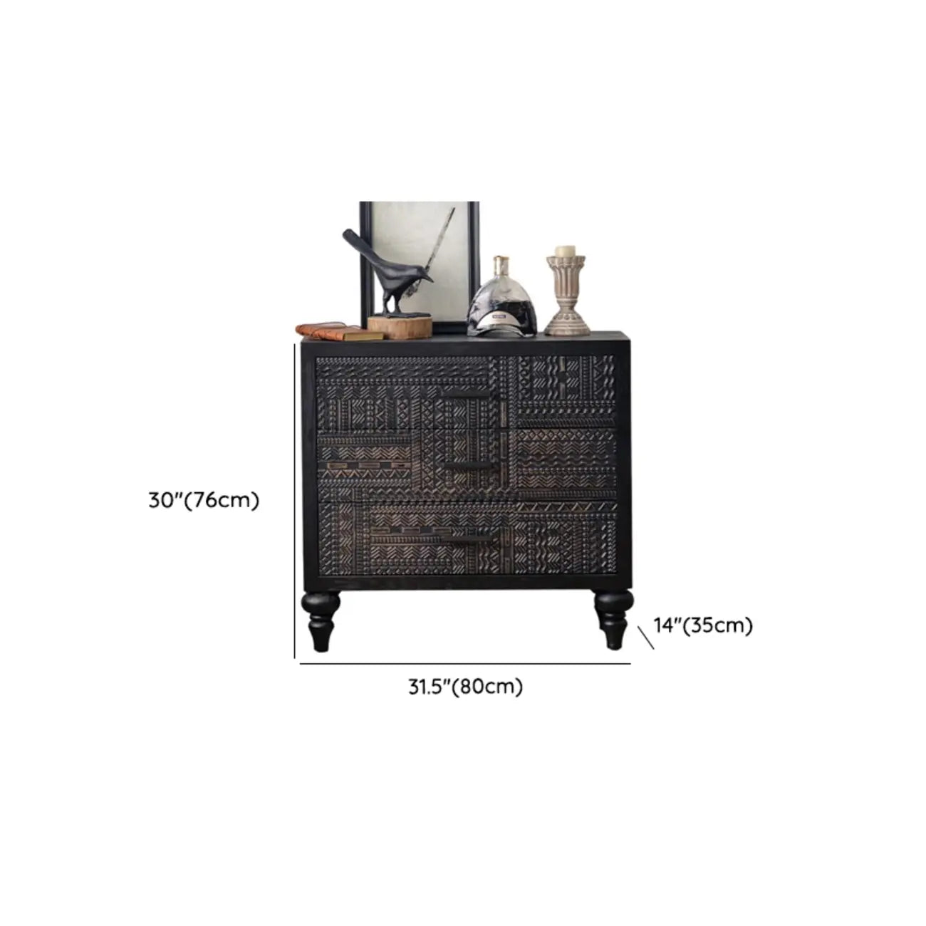 Buffet en bois noir à motif artistique, 3 étagères