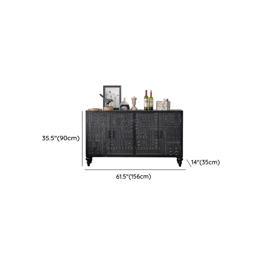 Buffet en bois noir à motif artistique, 3 étagères