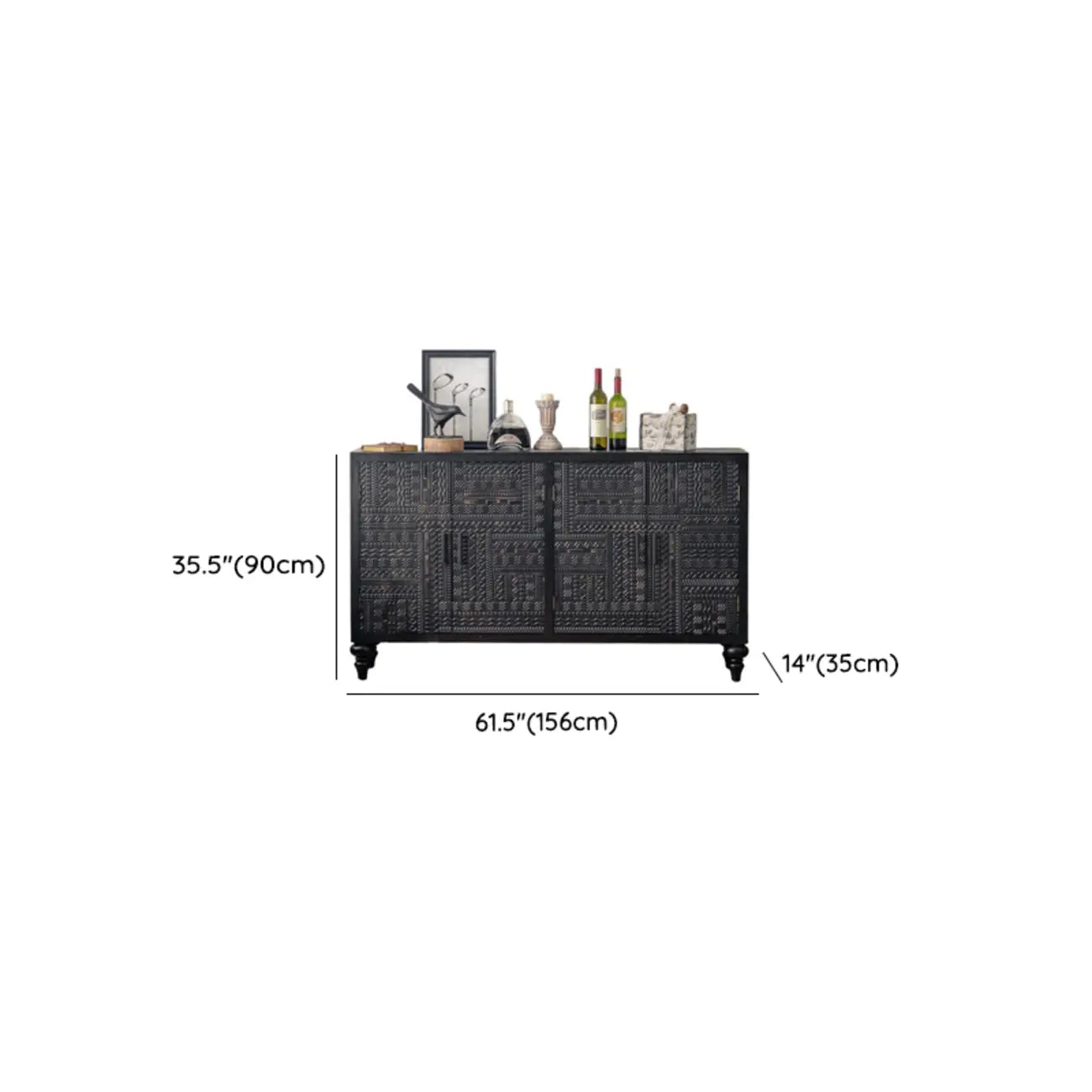 Buffet en bois noir à motif artistique, 3 étagères