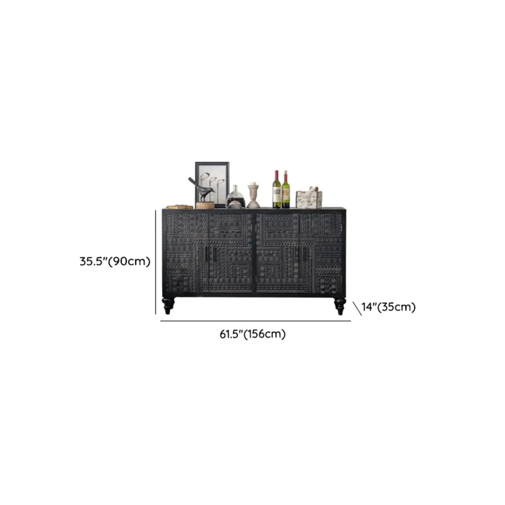 Buffet en bois noir à motif artistique, 3 étagères
