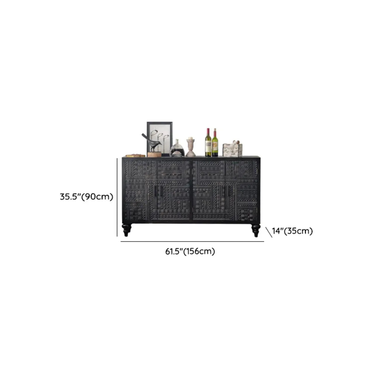 Buffet en bois noir à motif artistique, 3 étagères