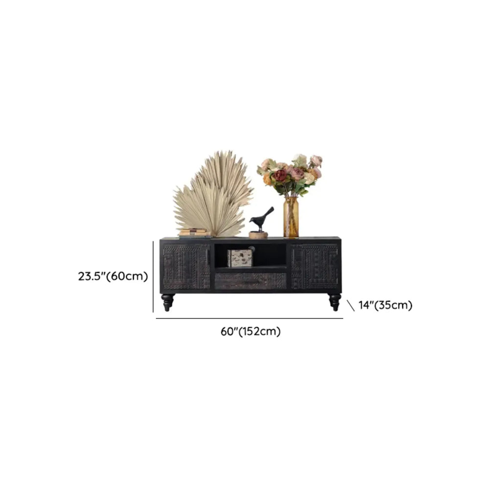 Buffet en bois noir à motif artistique, 3 étagères