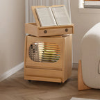 Table d'appoint mobile en bois naturel avec plateau rabattable et tiroirs de rangement