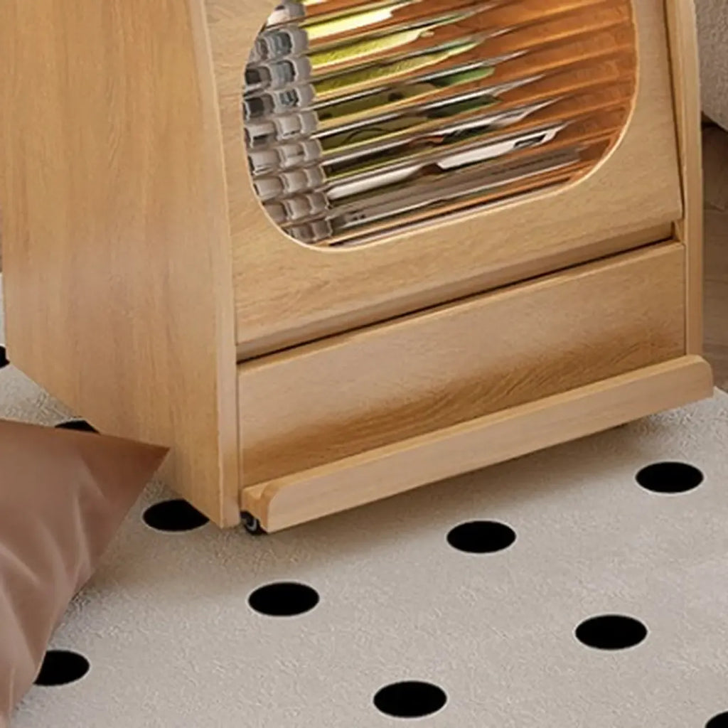 Table d'appoint mobile en bois naturel avec plateau rabattable et tiroirs de rangement