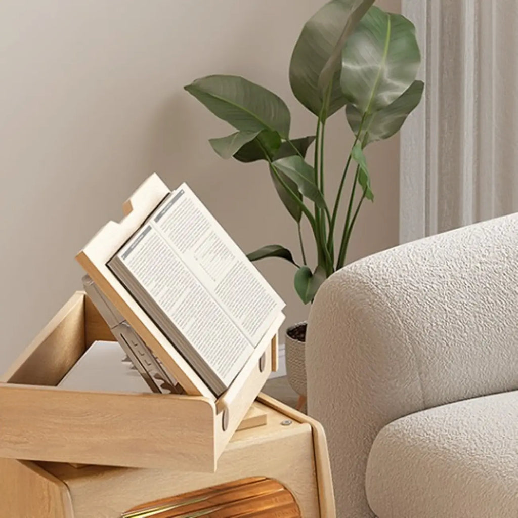 Table d'appoint mobile en bois naturel avec plateau rabattable et tiroirs de rangement