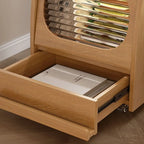Table d'appoint mobile en bois naturel avec plateau rabattable et tiroirs de rangement