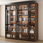 Grande bibliothèque moderne en bois de cacao brun avec portes vitrées