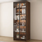 Grande bibliothèque moderne en bois de cacao brun avec portes vitrées