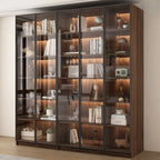 Grande bibliothèque moderne en bois de cacao brun avec portes vitrées