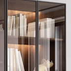 Grande bibliothèque moderne en bois de cacao brun avec portes vitrées