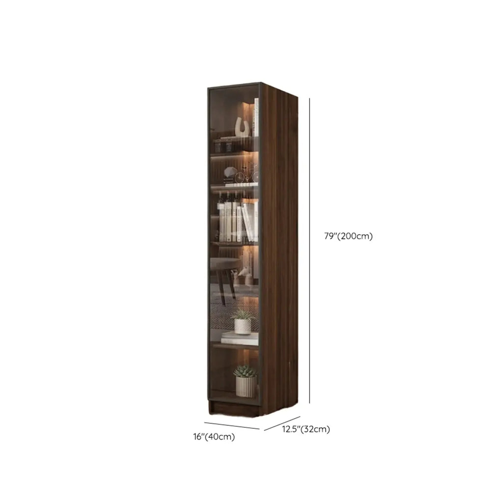 Grande bibliothèque moderne en bois de cacao brun avec portes vitrées