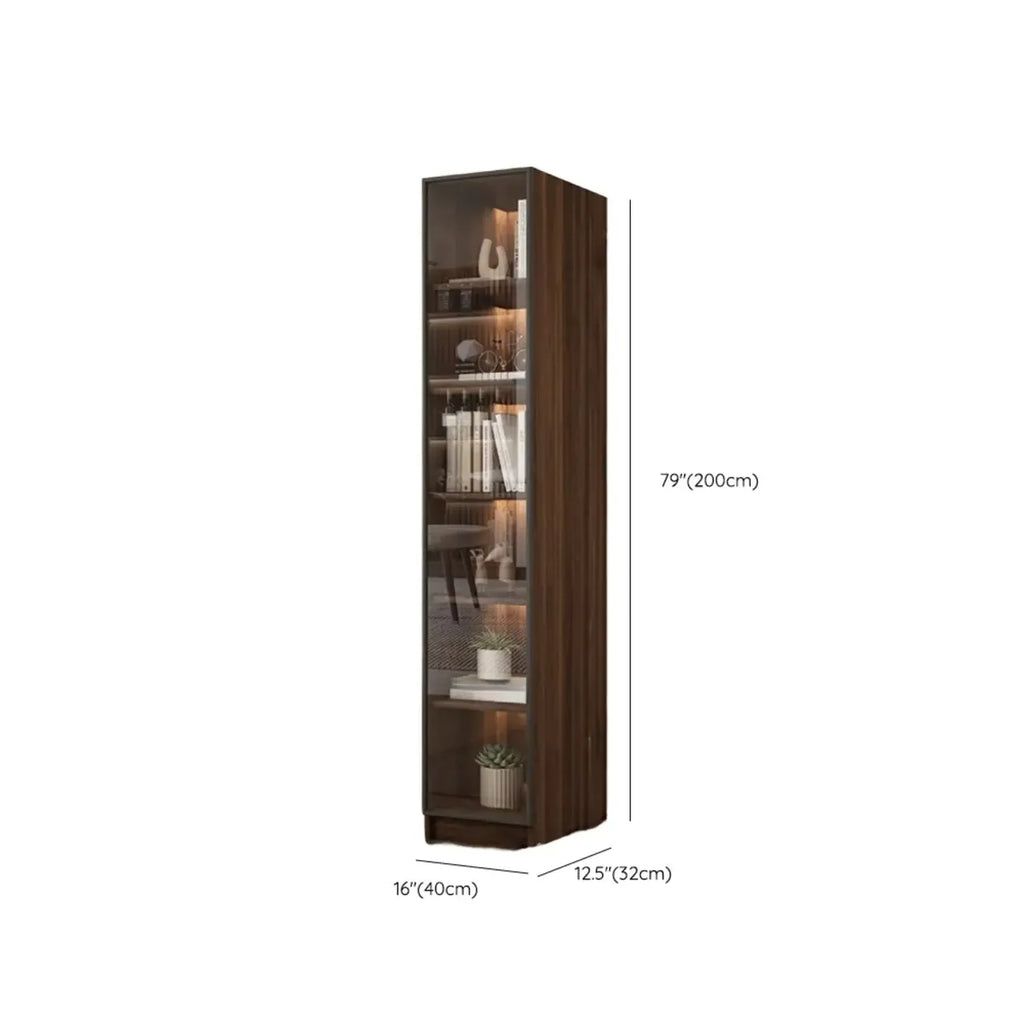 Grande bibliothèque moderne en bois de cacao brun avec portes vitrées