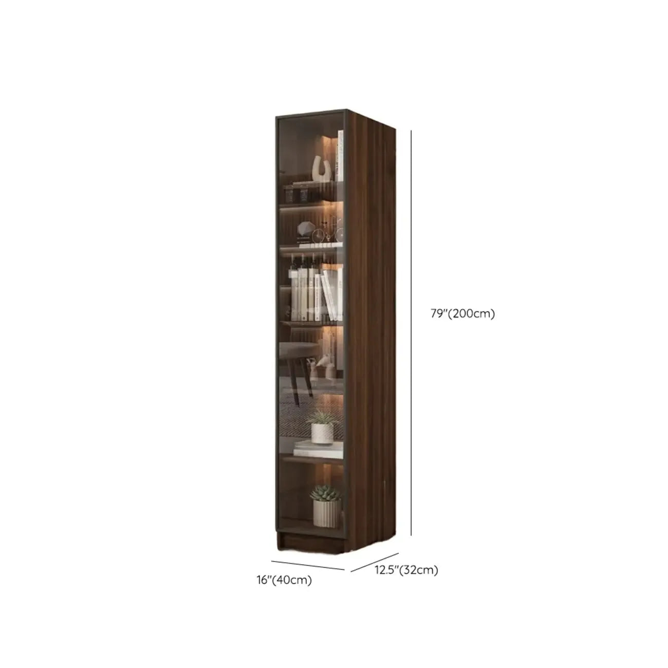 Grande bibliothèque moderne en bois de cacao brun avec portes vitrées