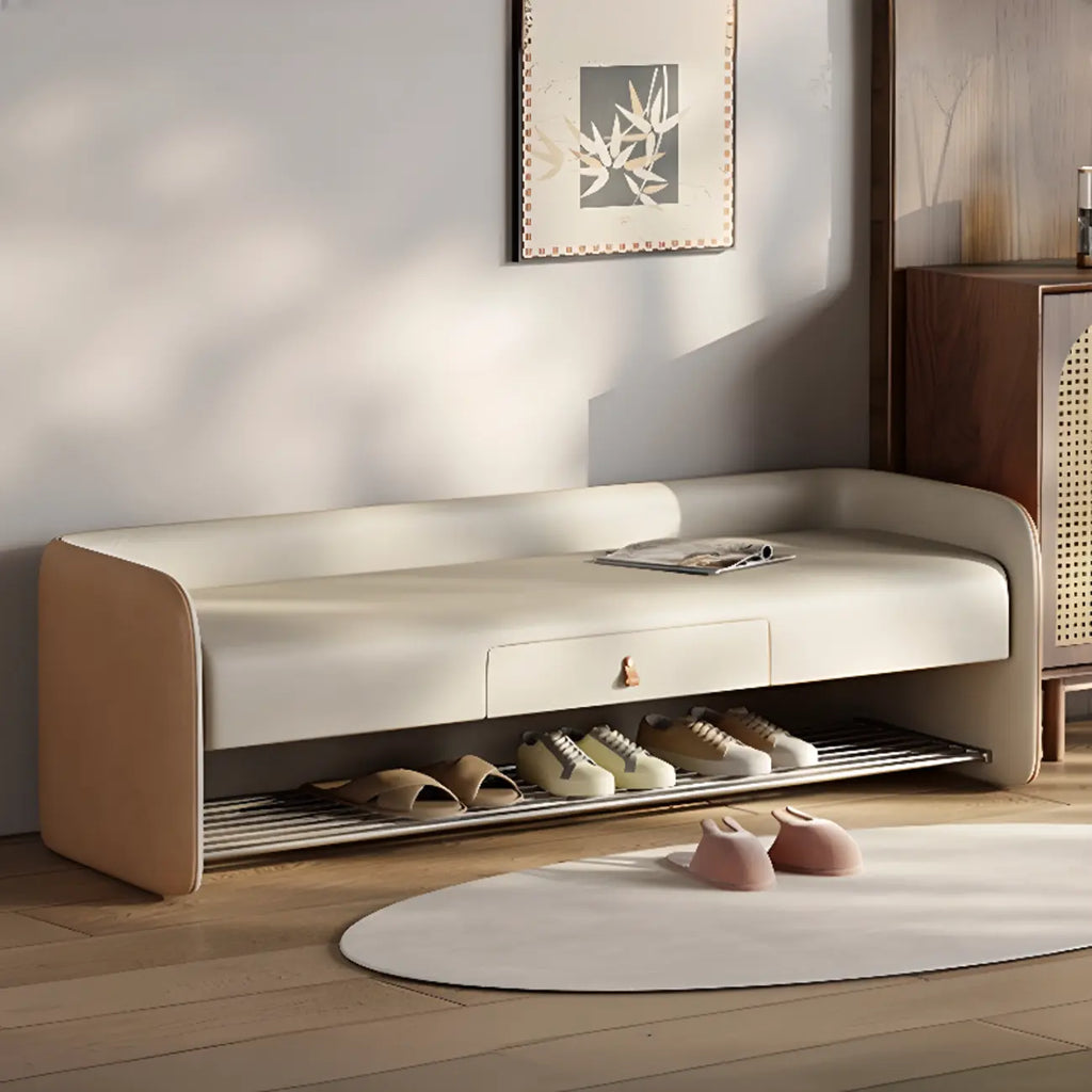 Banc de rangement rembourré en pin avec dossier pour salon