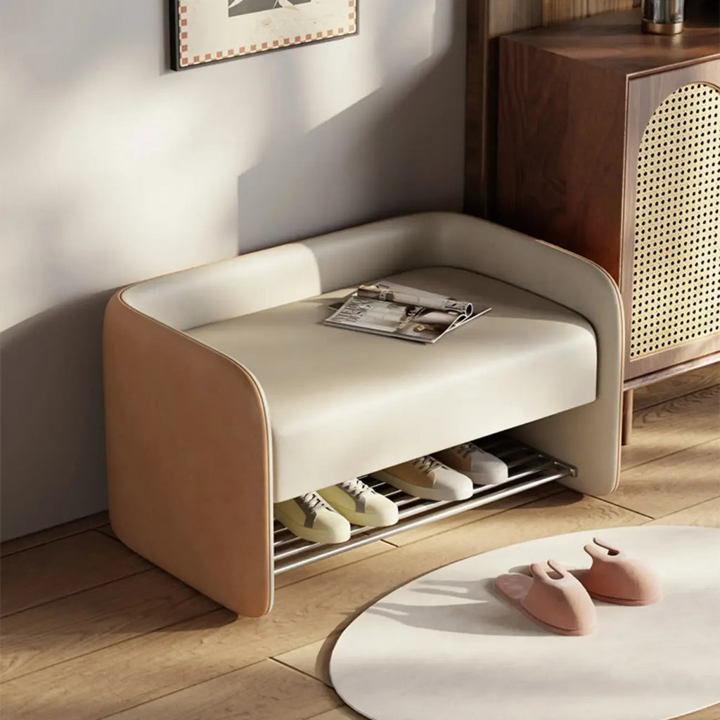 Banc de rangement rembourré en pin avec dossier pour salon