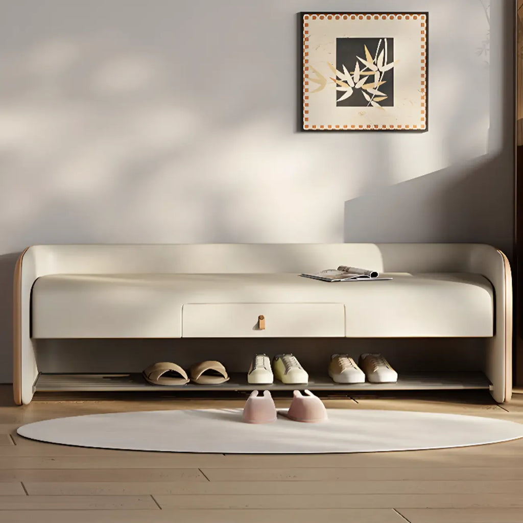 Banc de rangement rembourré en pin avec dossier pour salon