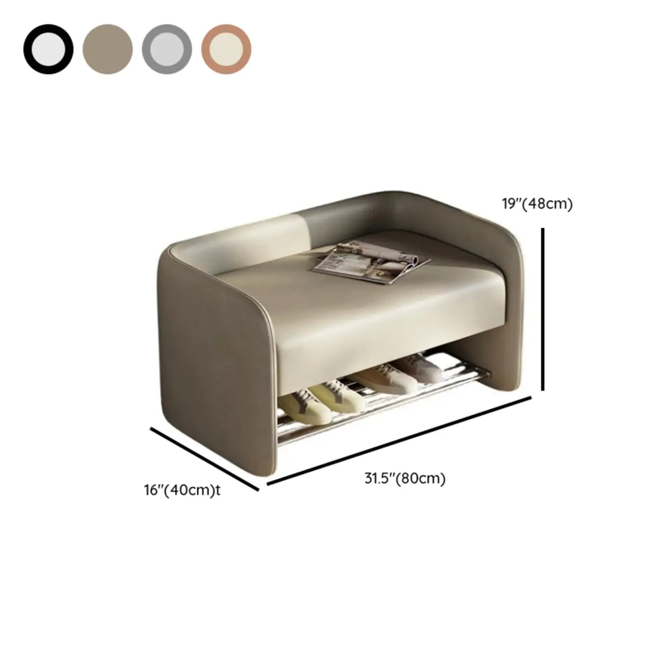 Banc de rangement rembourré en pin avec dossier pour salon