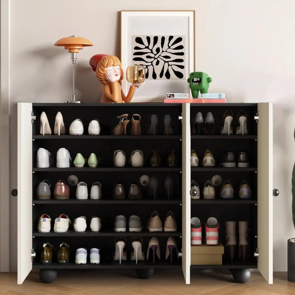Meuble à chaussures chic en bois avec étagères réglables, blanc/noir