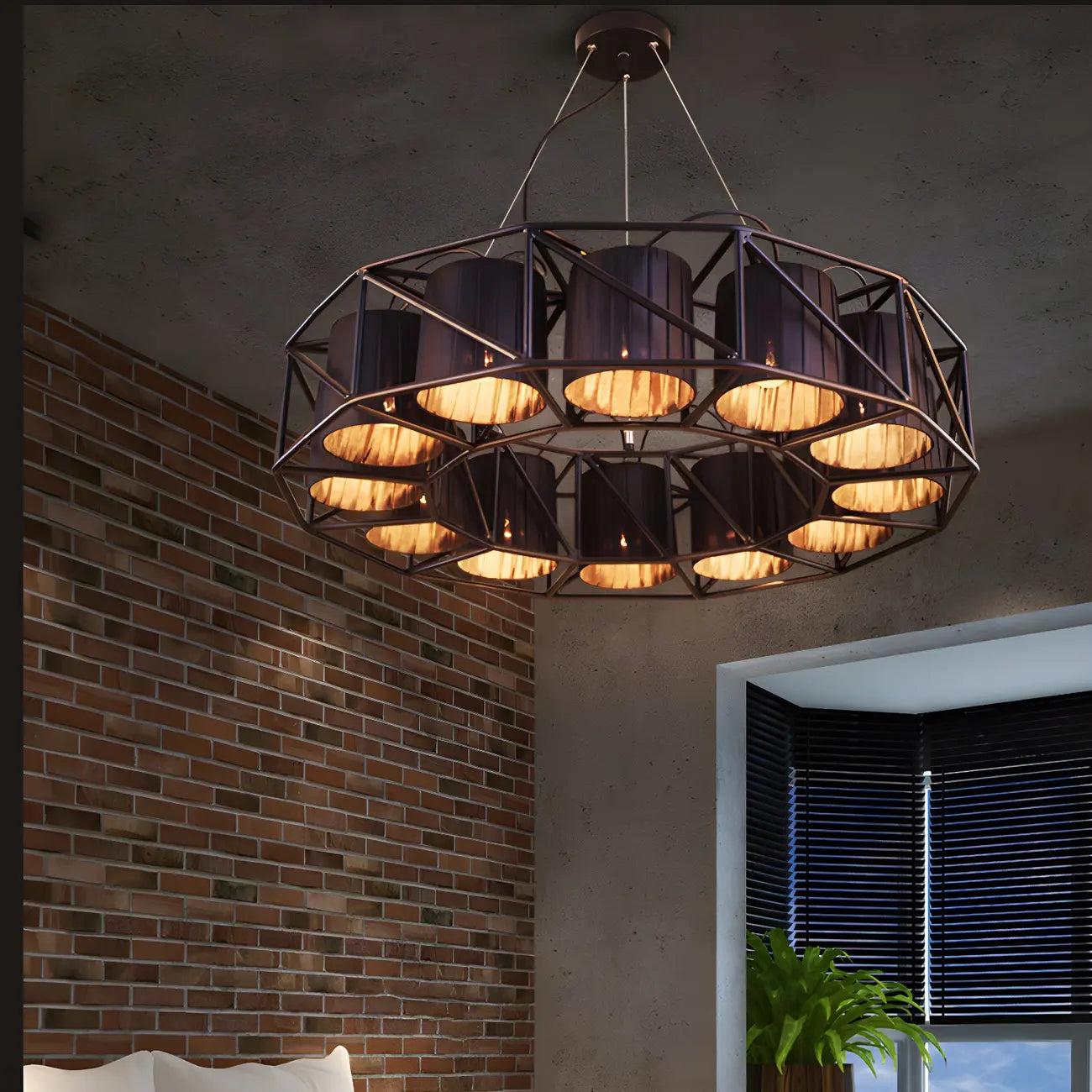 Lustre moderne géométrique en métal noir