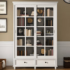 Grande vitrine de rangement en bois blanc avec porte coulissante