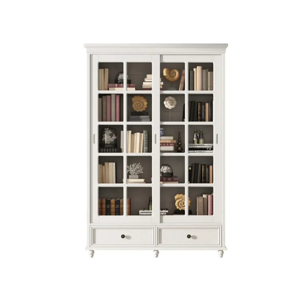 Grande vitrine de rangement en bois blanc avec porte coulissante