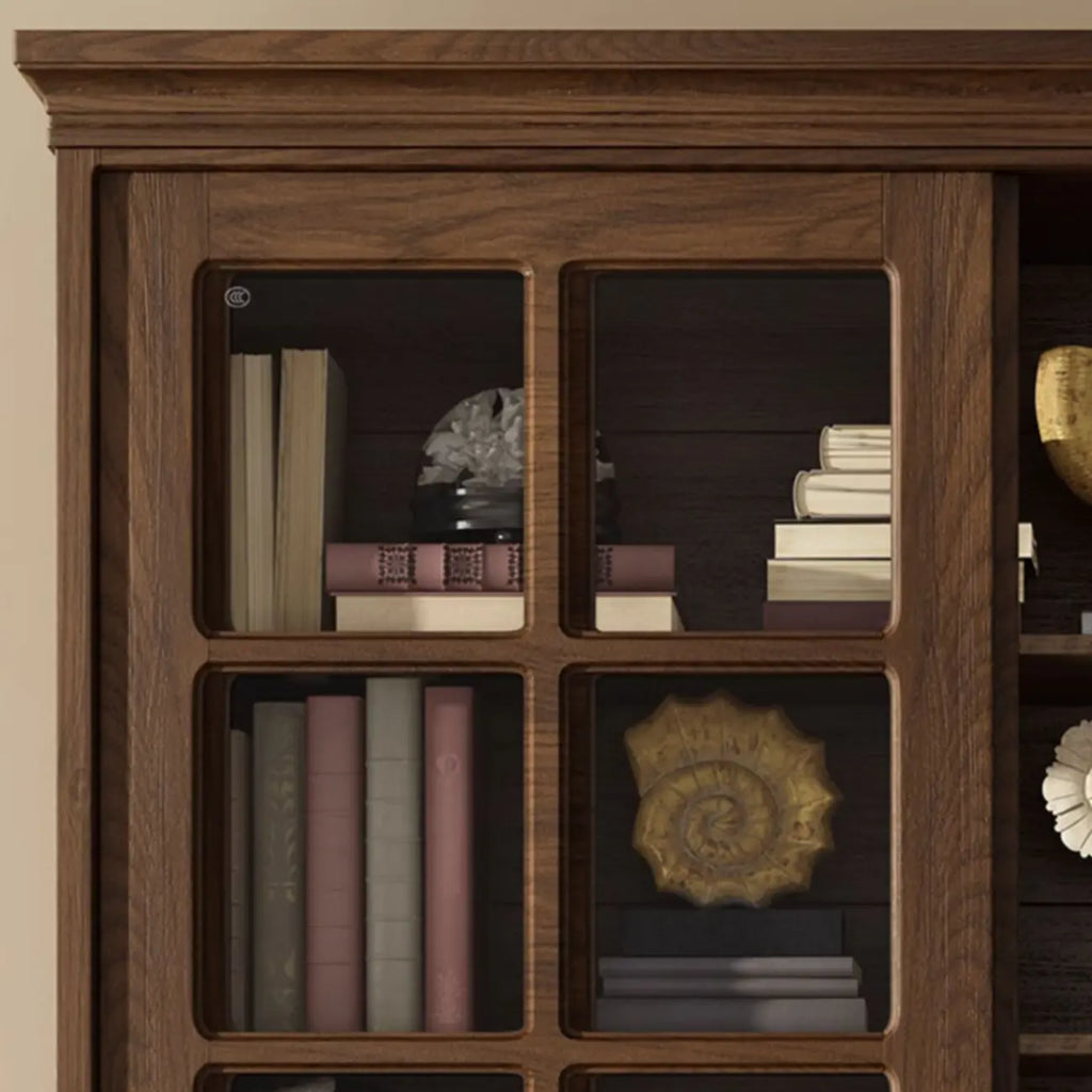 Grande vitrine de rangement en bois blanc avec porte coulissante