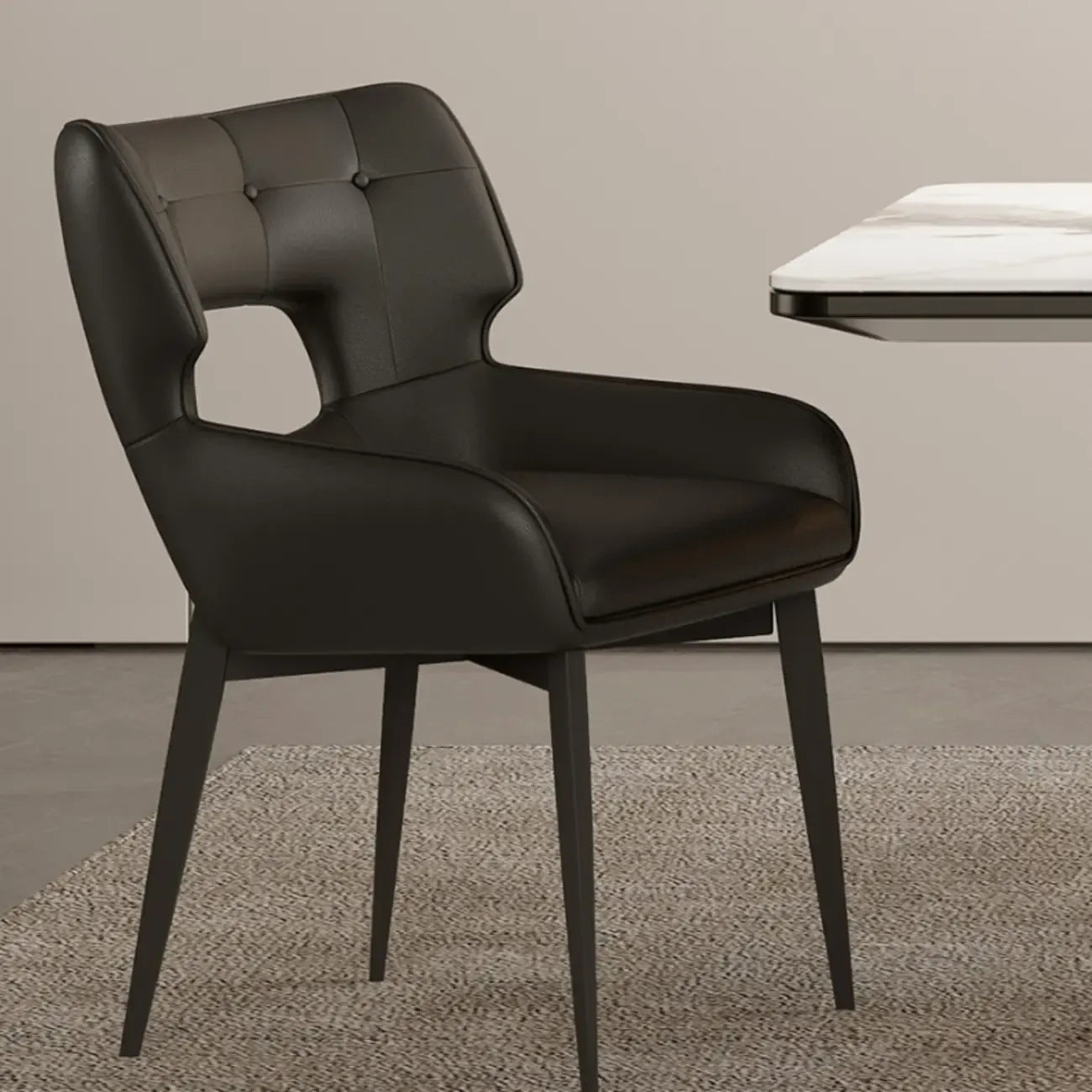 Chaise de salle à manger moderne en similicuir avec dossier ouvert et accoudoirs