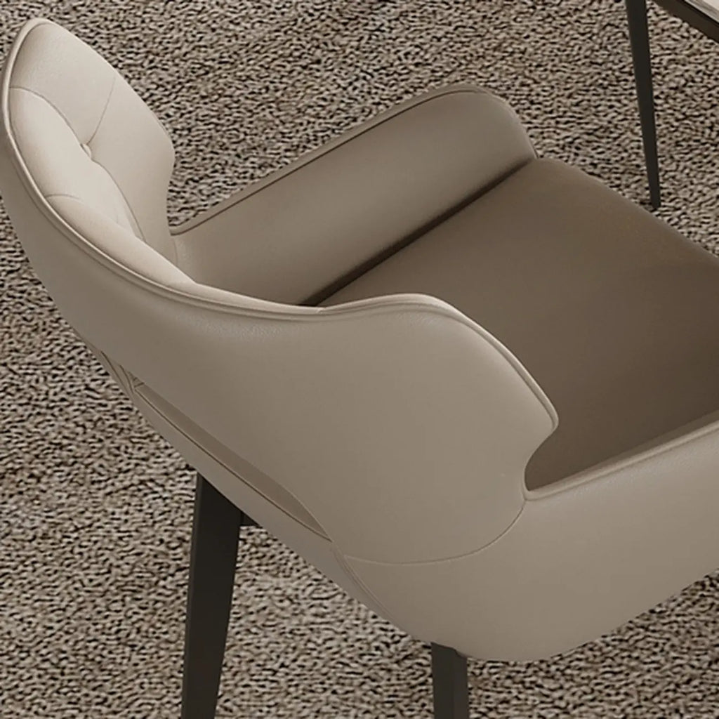 Chaise de salle à manger moderne en similicuir avec dossier ouvert et accoudoirs