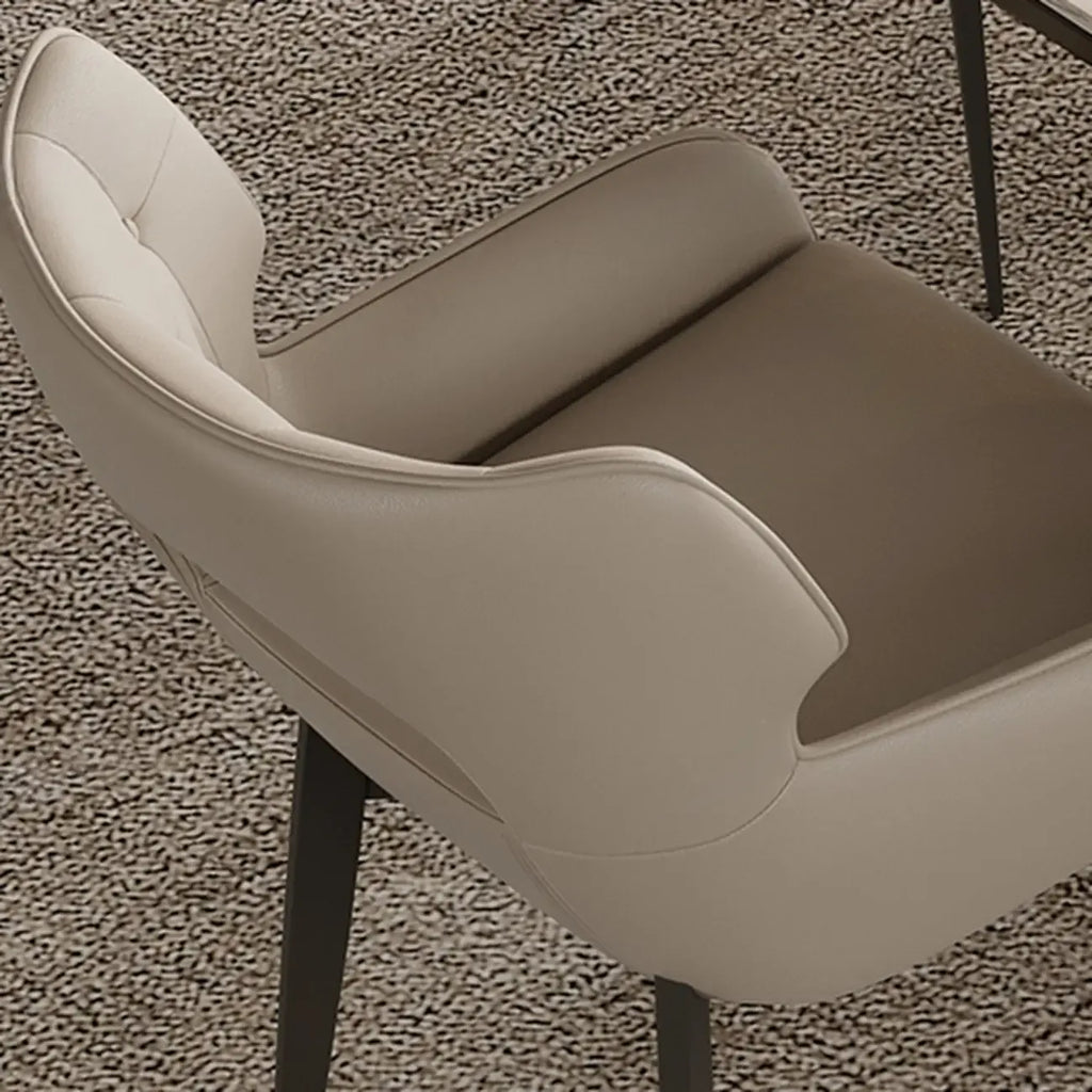 Chaise de salle à manger moderne en similicuir avec dossier ouvert et accoudoirs