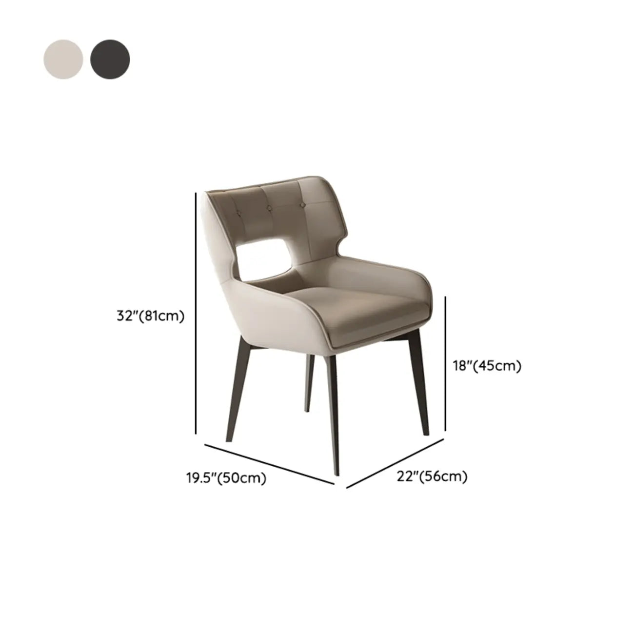 Chaise de salle à manger moderne en similicuir avec dossier ouvert et accoudoirs