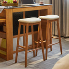 Tabourets de bar en bois avec assise en cuir marron et dossier sans dossier