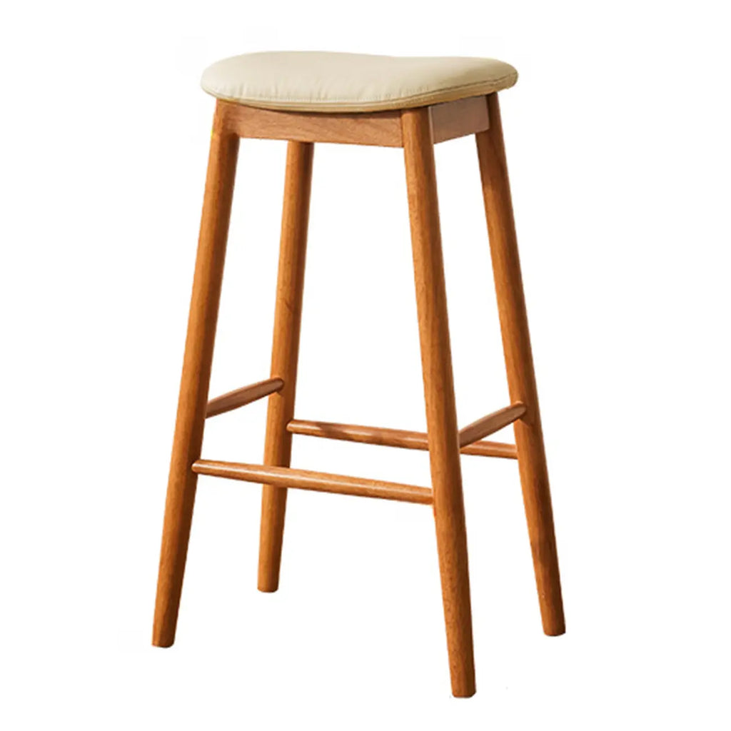 Tabourets de bar en bois avec assise en cuir marron et dossier sans dossier
