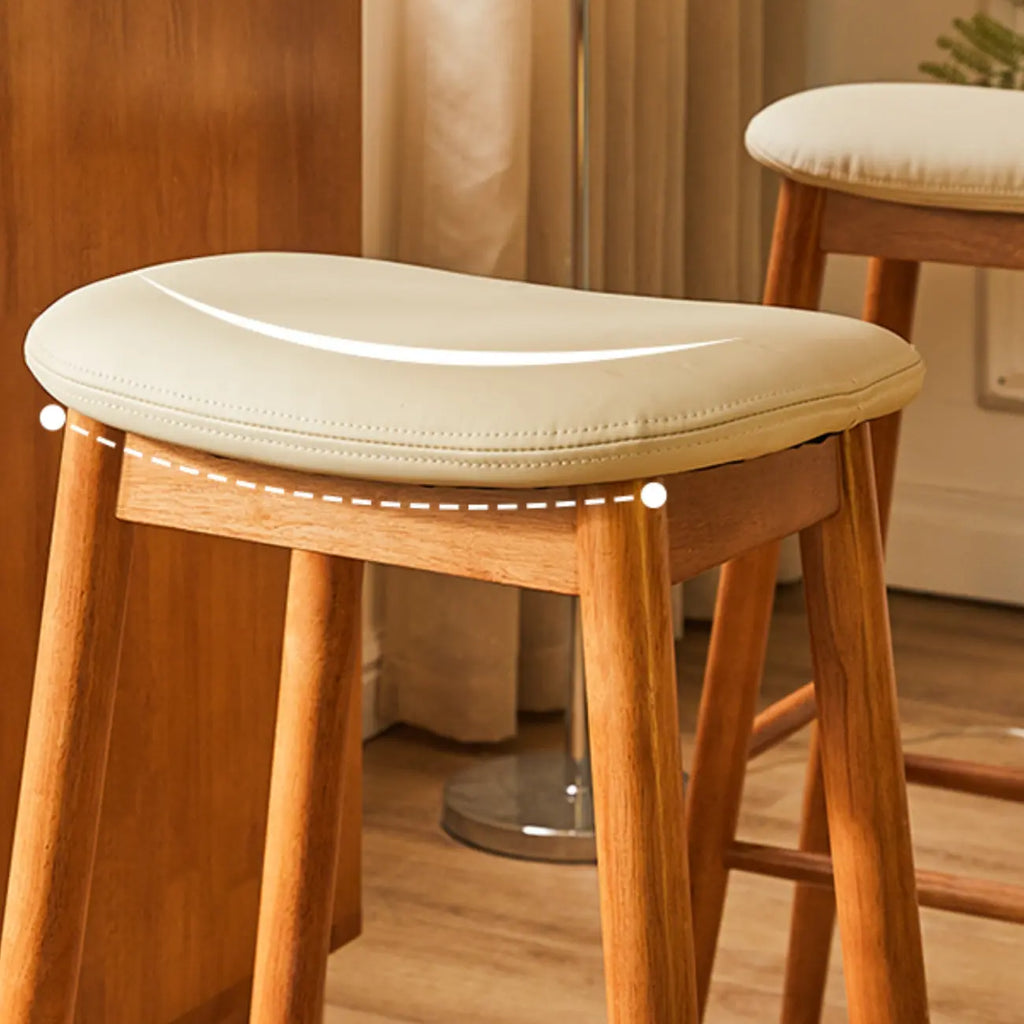 Tabourets de bar en bois avec assise en cuir marron et dossier sans dossier