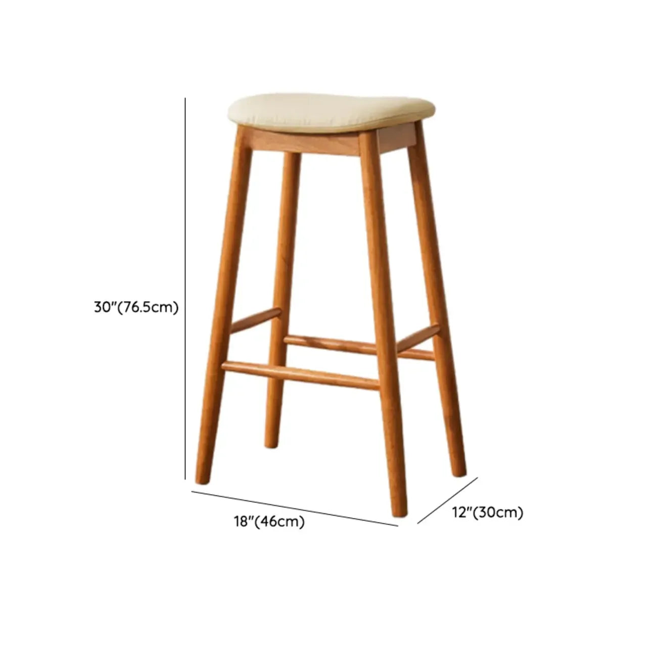 Tabourets de bar en bois avec assise en cuir marron et dossier sans dossier