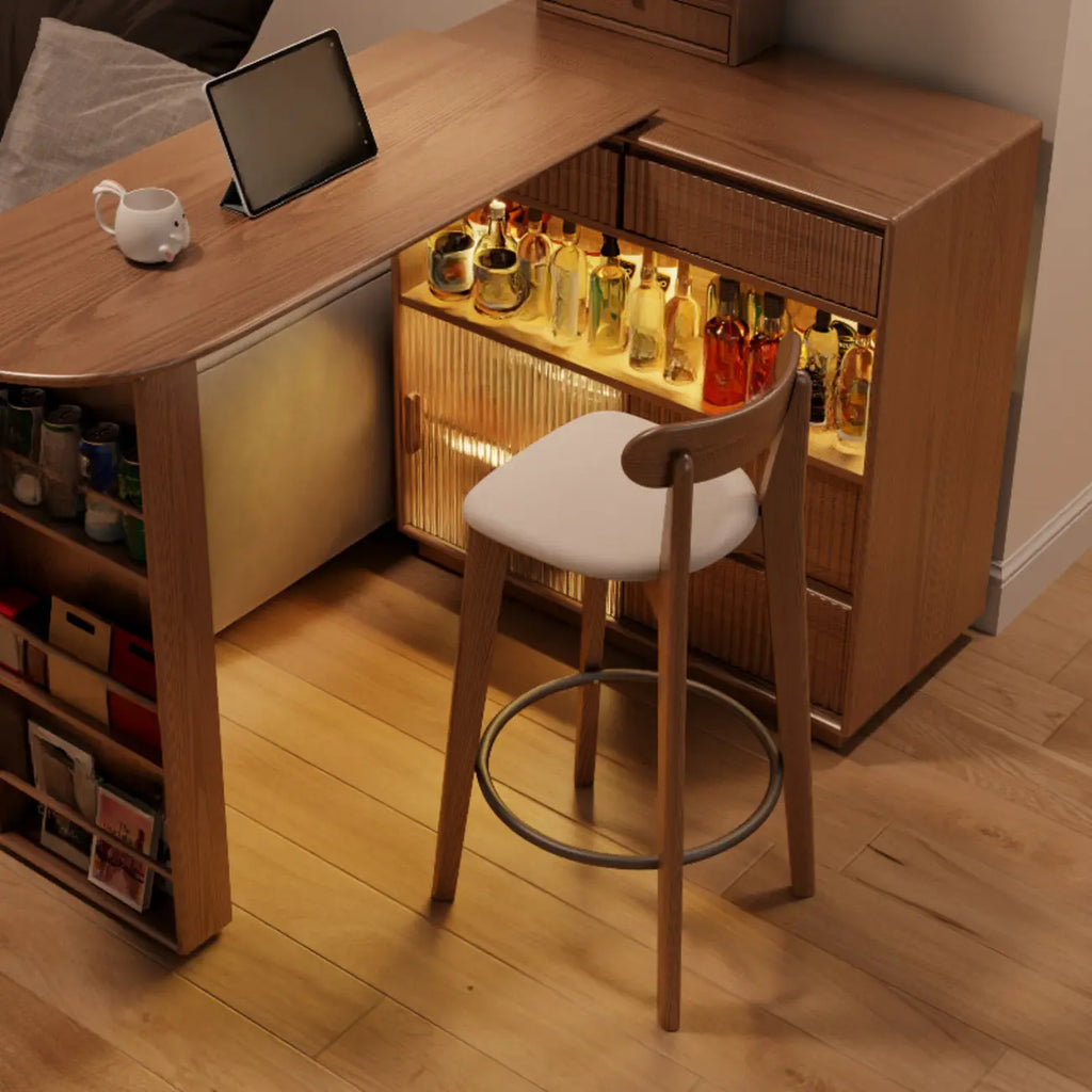 Tabouret de bar carré confortable en bois brun avec dossier