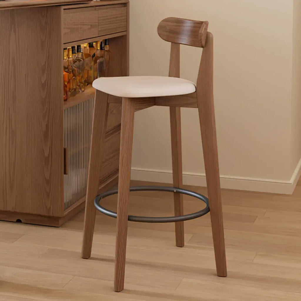 Tabouret de bar carré confortable en bois brun avec dossier