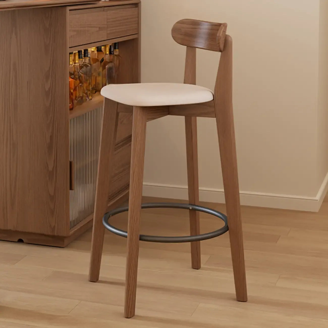 Tabouret de bar carré confortable en bois brun avec dossier