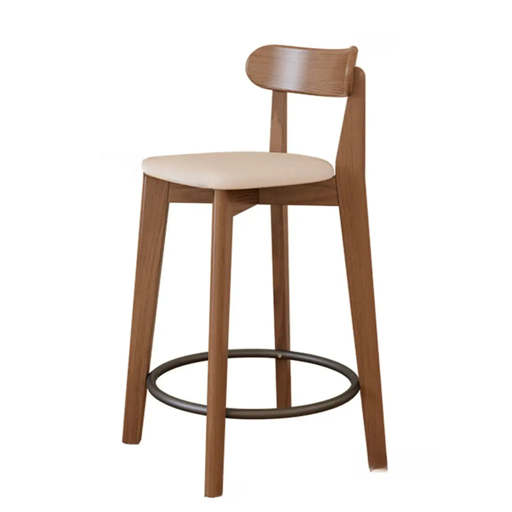 Tabouret de bar carré confortable en bois brun avec dossier