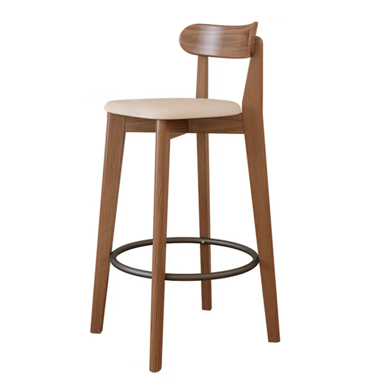 Tabouret de bar carré confortable en bois brun avec dossier