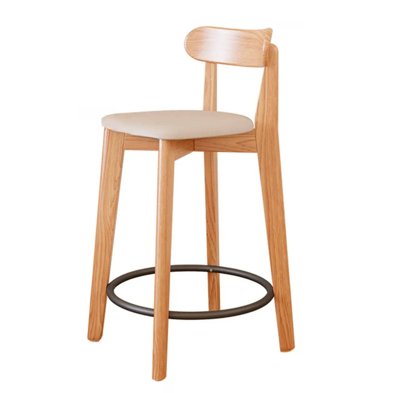 Tabouret de bar carré confortable en bois brun avec dossier