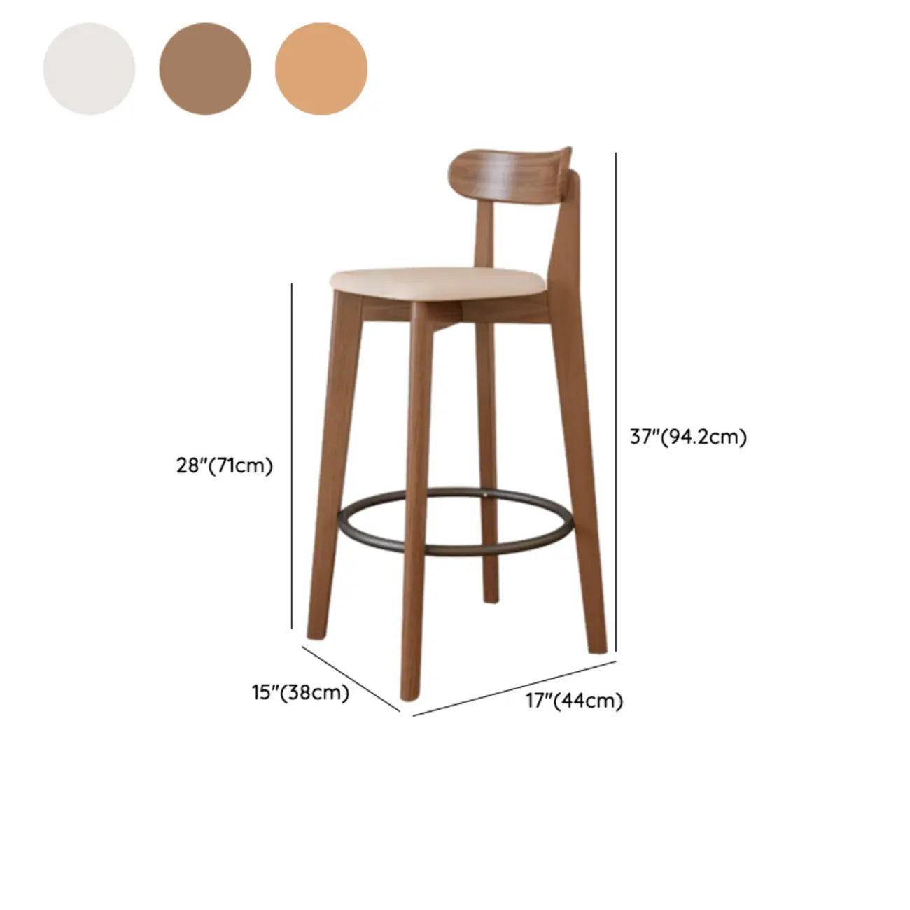 Tabouret de bar carré confortable en bois brun avec dossier