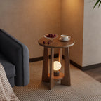 Petite table d'appoint ronde à pieds croisés en bois de noyer