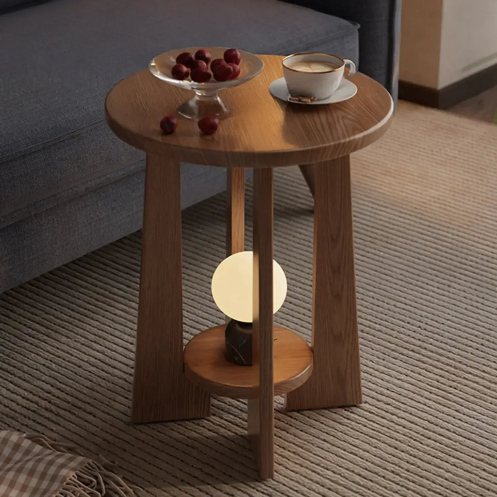 Petite table d'appoint ronde à pieds croisés en bois de noyer