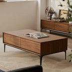 Grande table basse rectangulaire en bois marron imperméable à 4 tiroirs