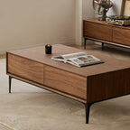 Grande table basse rectangulaire en bois marron imperméable à 4 tiroirs