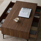 Grande table basse rectangulaire en bois marron imperméable à 4 tiroirs