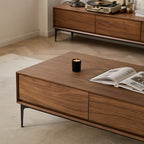Grande table basse rectangulaire en bois marron imperméable à 4 tiroirs
