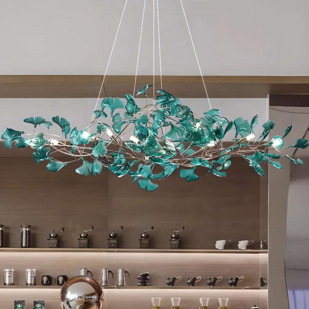 Lustre Art Déco moderne en acrylique ambré à motif floral et feuilles